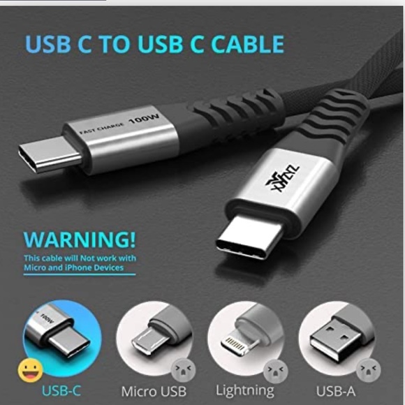 2-Pack 100W USB-C To USB-C Cables [6.6ft] - Fast Charging & Data Sync